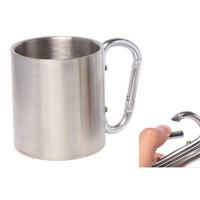 220ML Double Layer Stainless Steel Mug with Carabiner Handle
